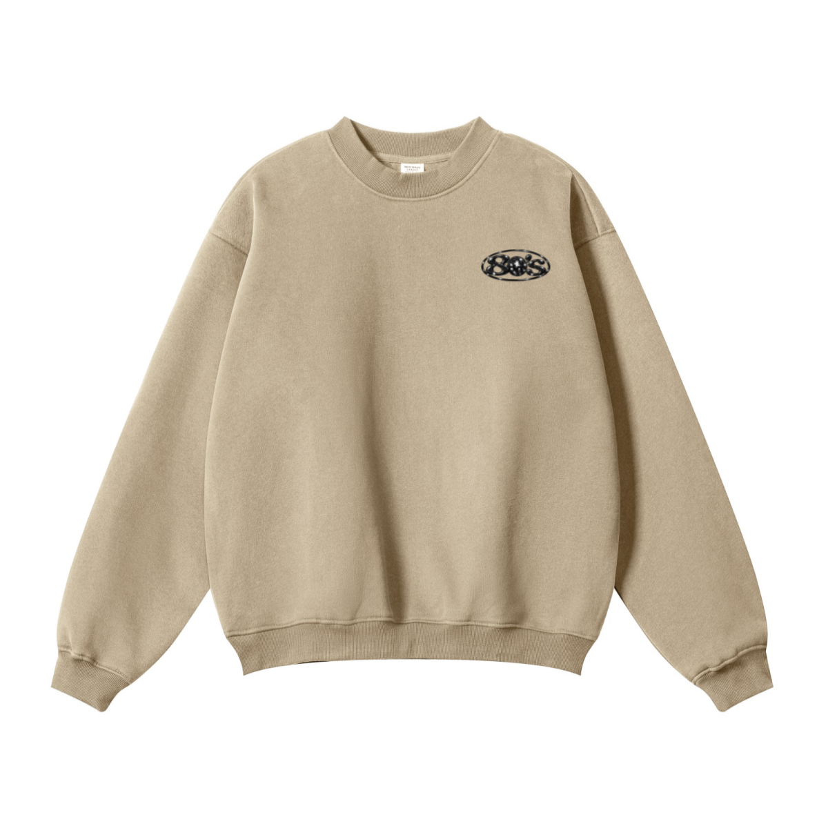 345GSM Men's Solid Color Crewneck Sweatshirt Sandy Beige
