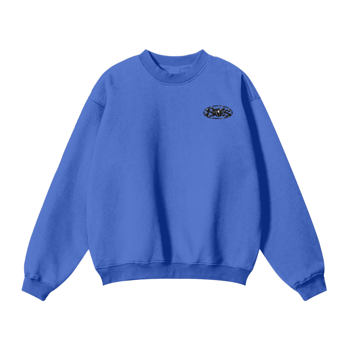 345GSM Men's Solid Color Crewneck Sweatshirt Cyan Blue