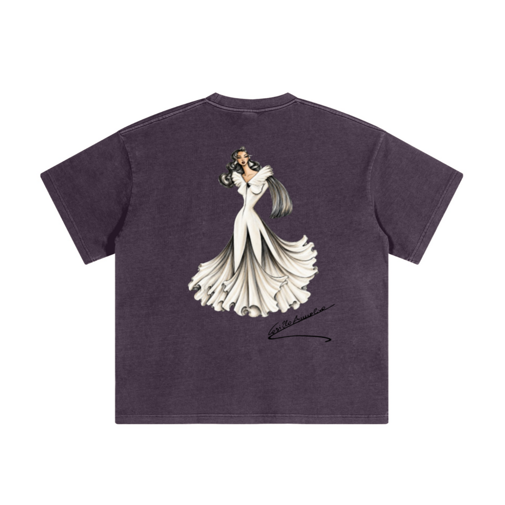 220GSM Unisex Distressed Snow-Wash Oversize Crew Neck T-shirt Grape Purple