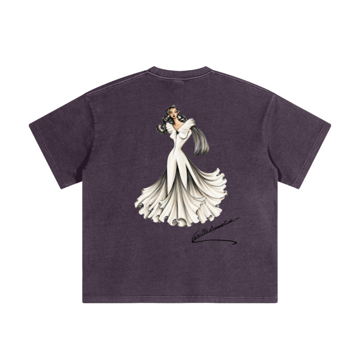 220GSM Unisex Distressed Snow-Wash Oversize Crew Neck T-shirt Grape Purple