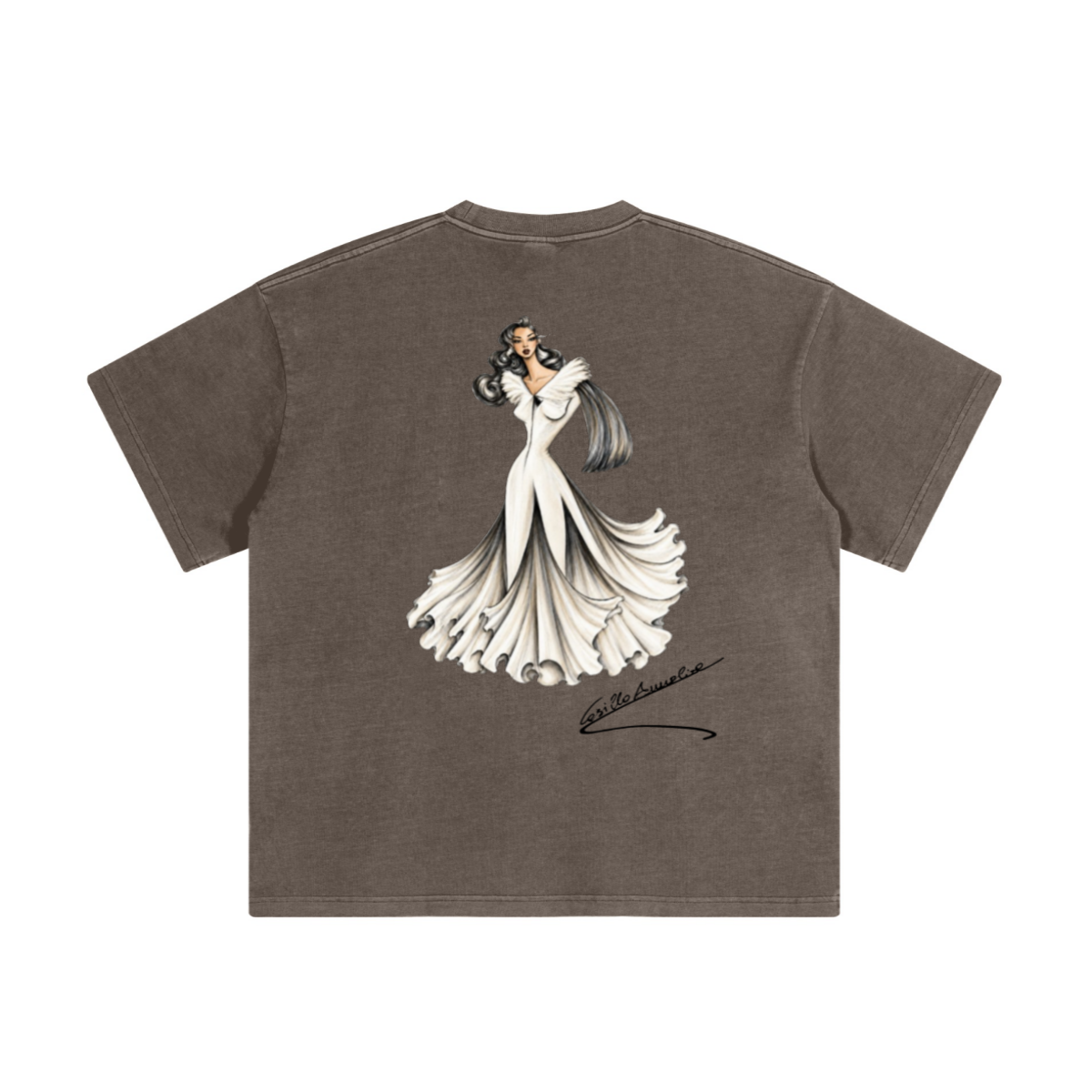 220GSM Unisex Distressed Snow-Wash Oversize Crew Neck T-shirt Coffee Brown