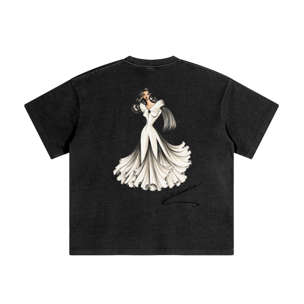 220GSM Unisex Distressed Snow-Wash Oversize Crew Neck T-shirt Snow Wash