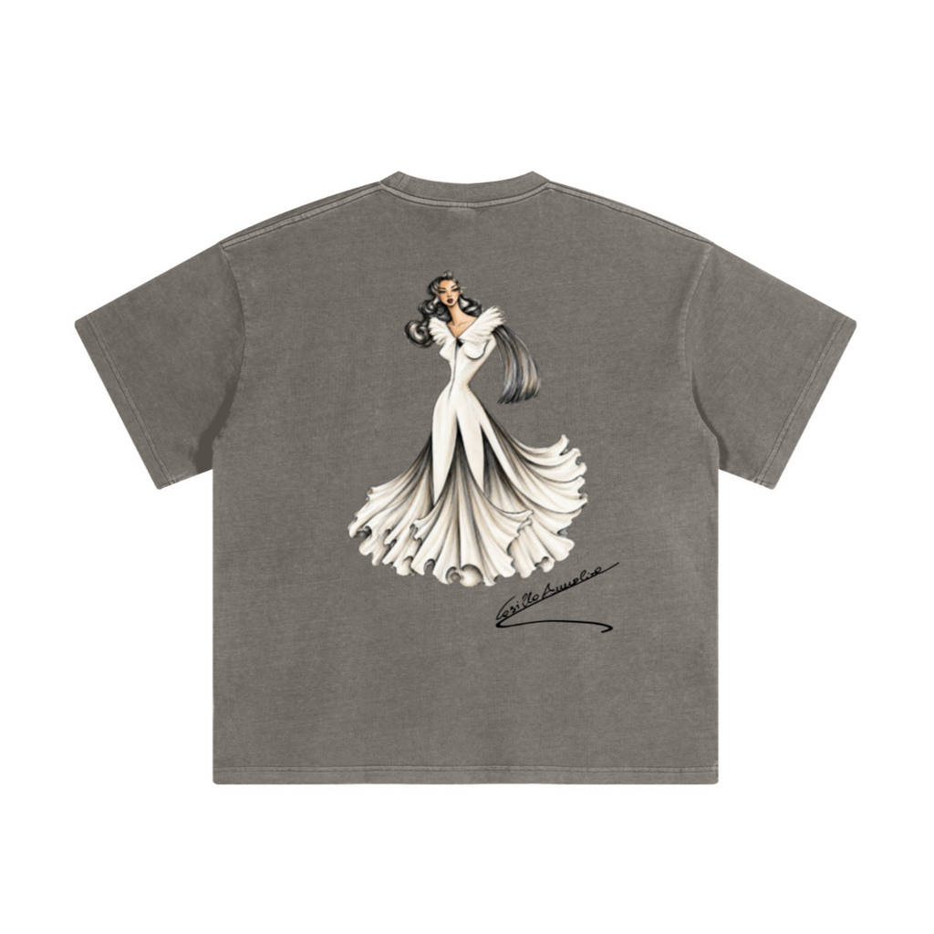 220GSM Unisex Distressed Snow-Wash Oversize Crew Neck T-shirt Light Grey