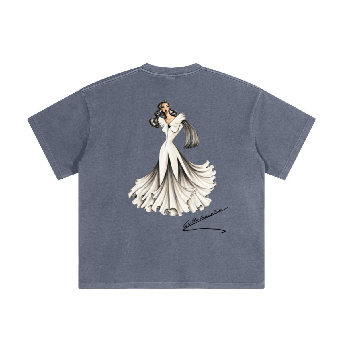 220GSM Unisex Distressed Snow-Wash Oversize Crew Neck T-shirt Greyish Blue