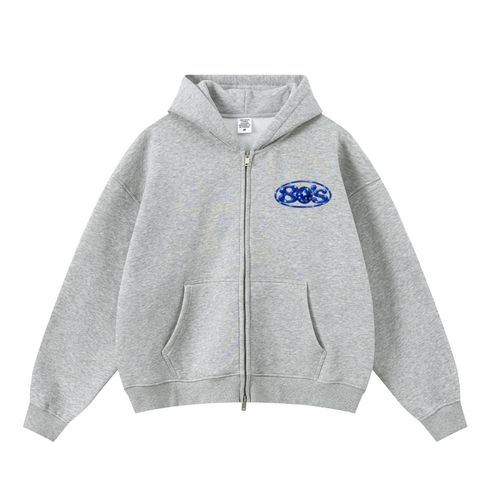 345GSM Unisex Boxy-Fit Double-Zip Hoodie Heathered Grey