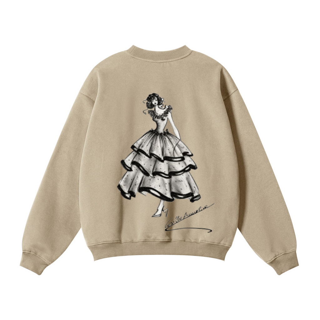 345GSM Men's Solid Color Crewneck Sweatshirt Sandy Beige