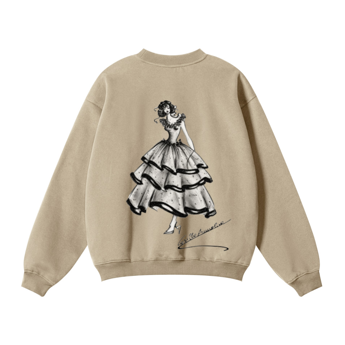 345GSM Men's Solid Color Crewneck Sweatshirt Sandy Beige