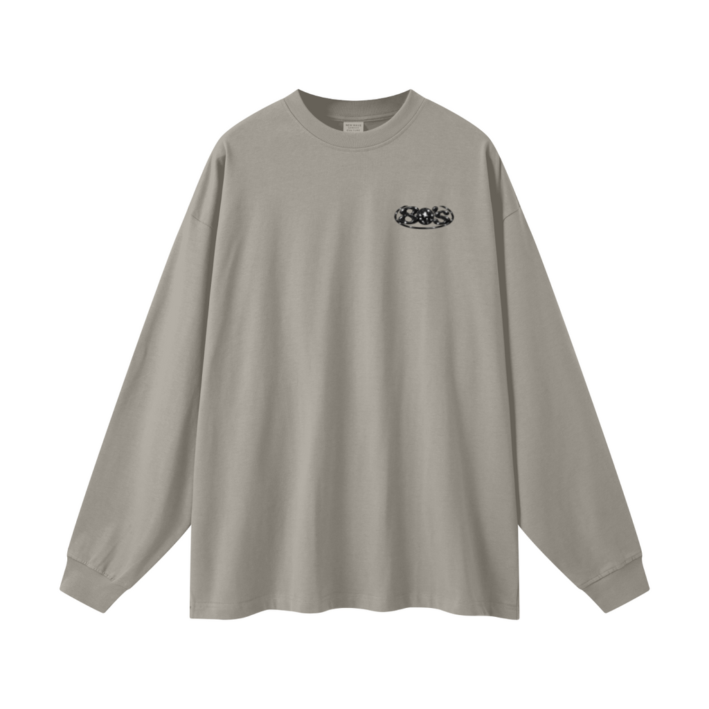 305GSM Unisex Premium Heavyweight Double-Yarn Plain Fabric Earth-Tone Basic Layering Long sleeve Grey Camel