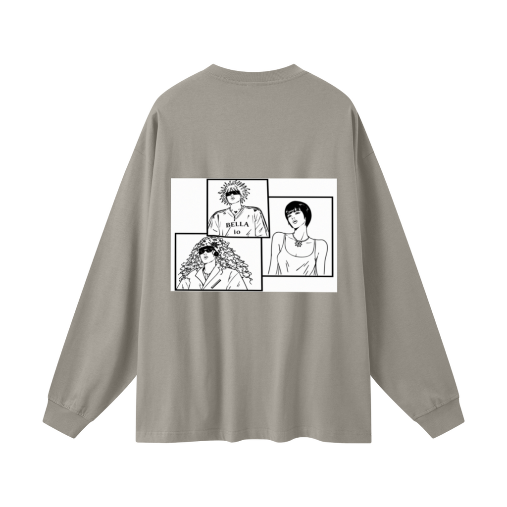 305GSM Unisex Premium Heavyweight Double-Yarn Plain Fabric Earth-Tone Basic Layering Long sleeve Grey Camel