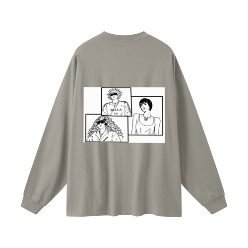 305GSM Unisex Premium Heavyweight Double-Yarn Plain Fabric Earth-Tone Basic Layering Long sleeve Grey Camel