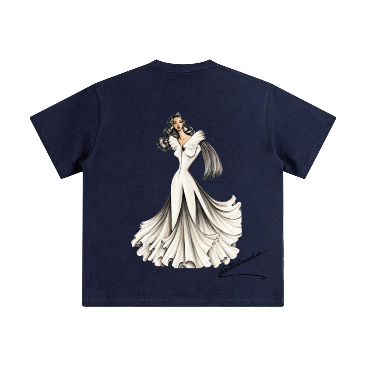 345GSM Unisex Solid-Color Heavyweight Crew Neck T-shirt Navy Blue