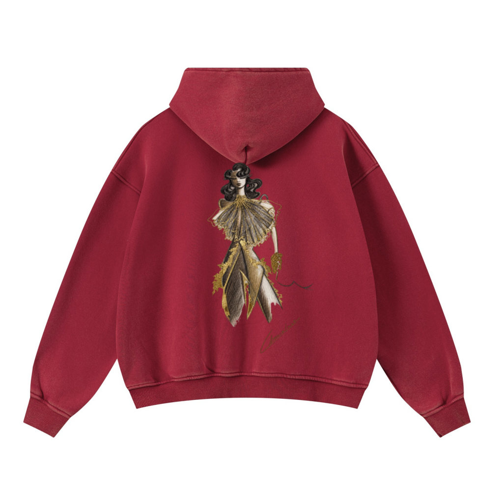 400GSM Unisex Washed Heavyweight Boxy-Fit Hoodie Vintage Red