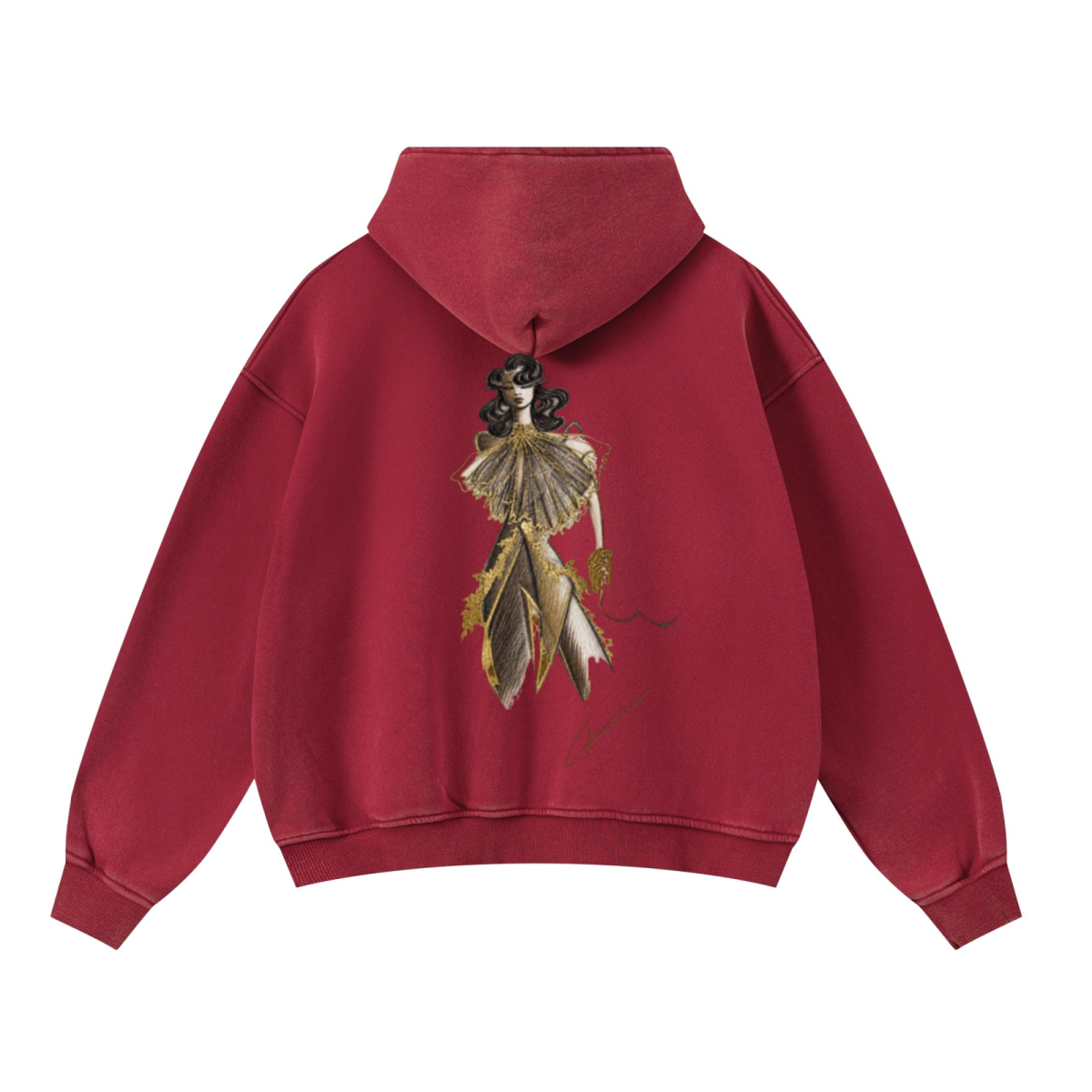 400GSM Unisex Washed Heavyweight Boxy-Fit Hoodie Vintage Red