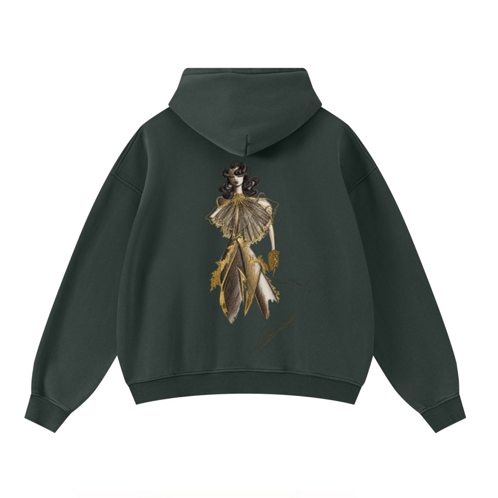 400GSM Unisex Washed Heavyweight Boxy-Fit Hoodie Vintage Moss Green