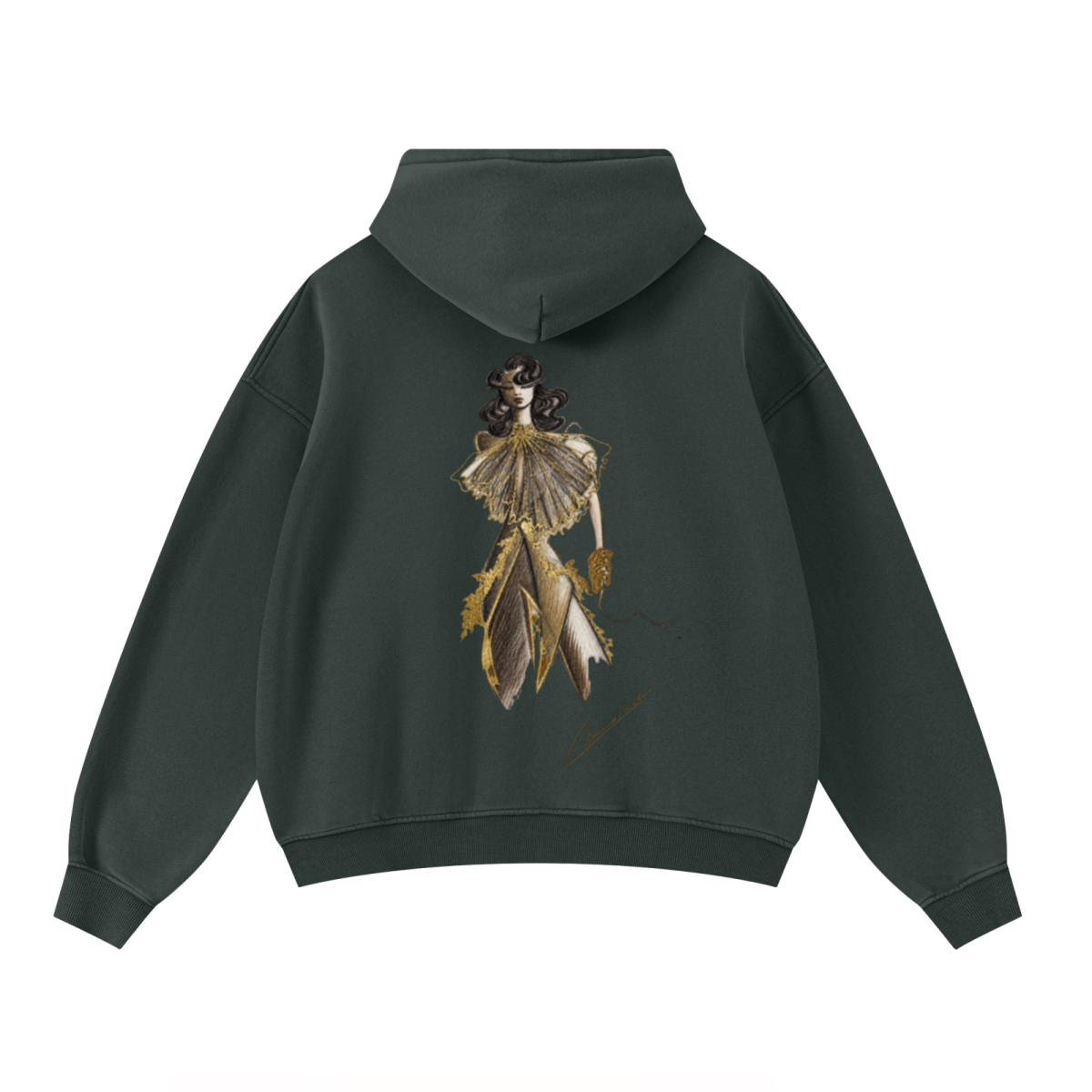 400GSM Unisex Washed Heavyweight Boxy-Fit Hoodie Vintage Moss Green