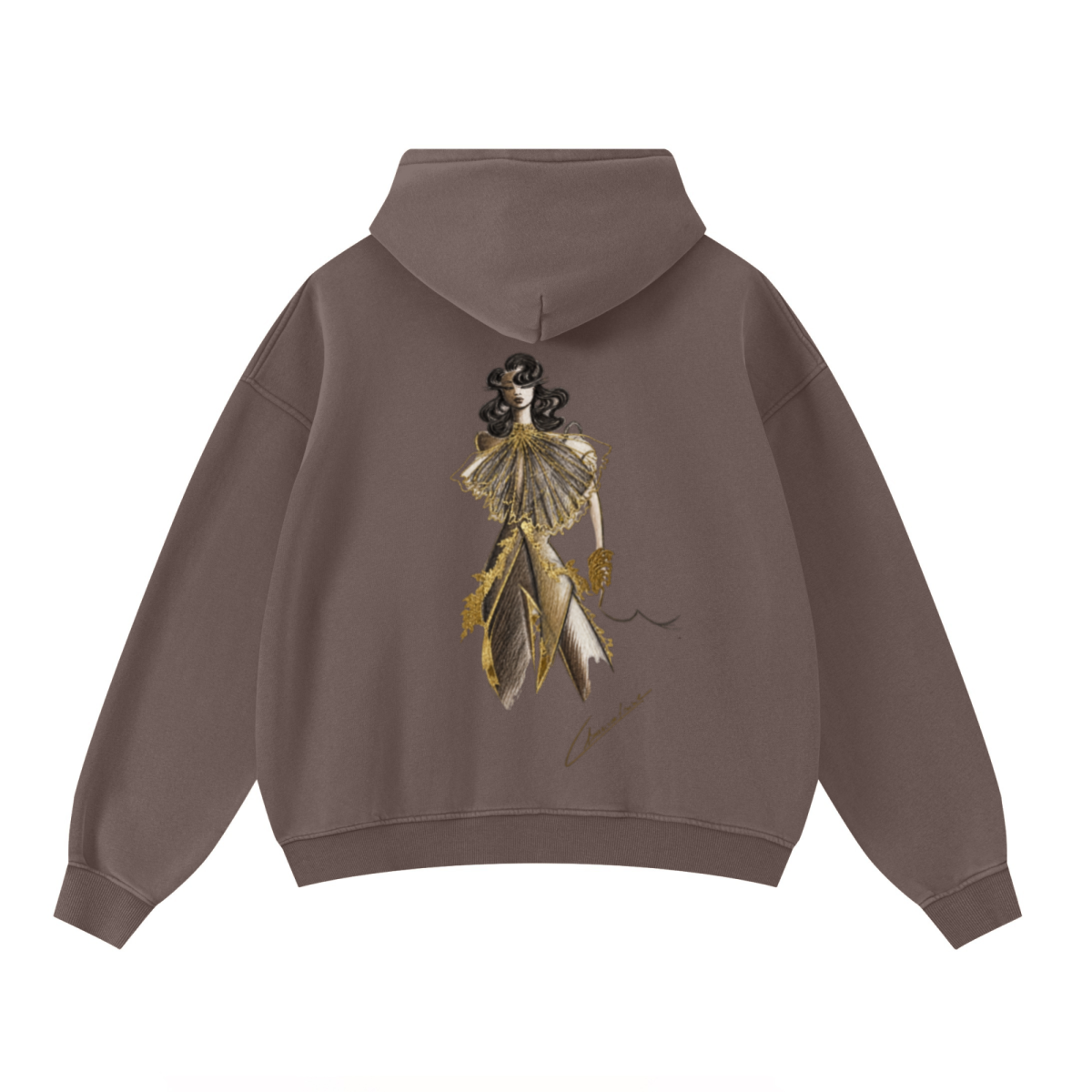 400GSM Unisex Washed Heavyweight Boxy-Fit Hoodie Vintage Dark Brown