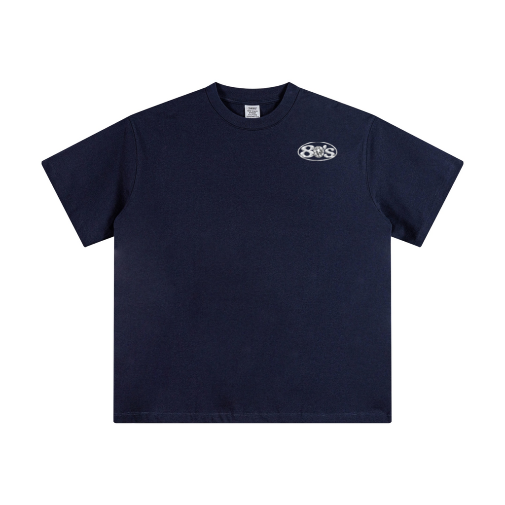 345GSM Unisex Solid-Color Heavyweight Crew Neck T-shirt Navy Blue