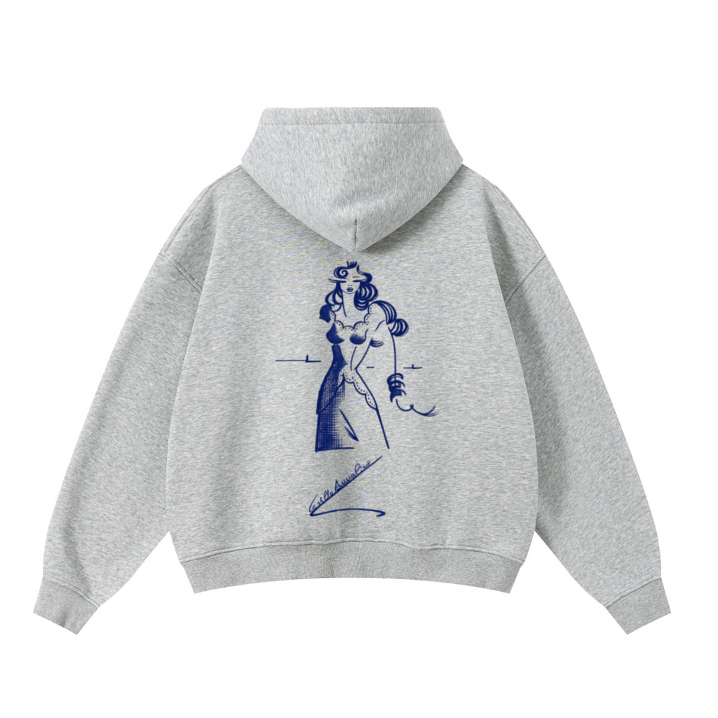 345GSM Unisex Boxy-Fit Double-Zip Hoodie Heathered Grey